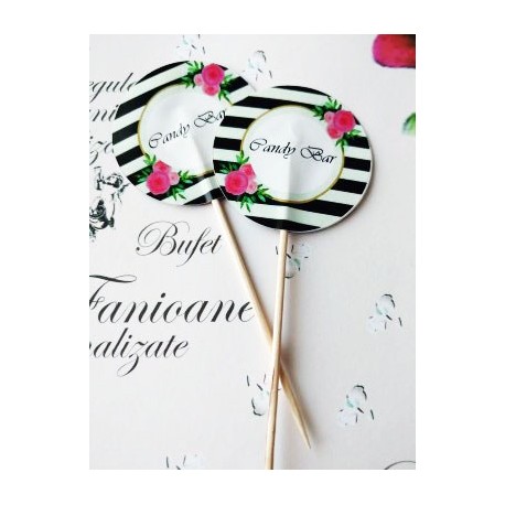 Topper Candy Bar 5cm "Candy Bar negru/alb/roz"