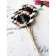 Topper Candy Bar 5cm "Love is sweet" negru flori roz si alb