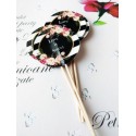 Set 30 Toppere Candy Bar 5cm "Love is sweet" negru flori roz si alb