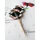 Topper Candy Bar 5cm "Love is sweet" negru flori roz si alb