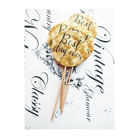 Topper Candy Bar 5cm "Best day ever Gold"