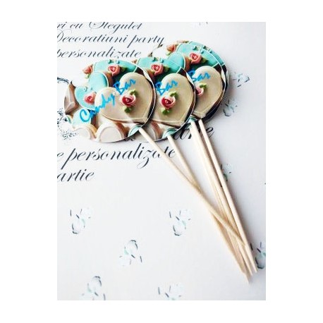 Topper Candy Bar 5cm "Candy Bar Blue inima flori"