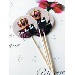 Topper Candy Bar 5cm "Candy Bar Alb mov coroana"