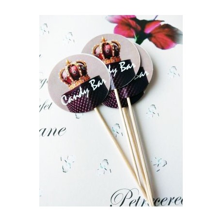 Topper Candy Bar 5cm "Candy Bar Alb mov coroana"