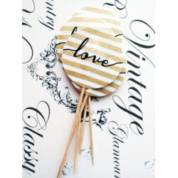 Set 30 Toppere Candy Bar 5cm "Love linii aurii"