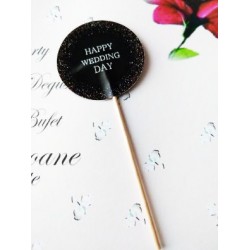 Topper Candy Bar 5cm "Negru Happy wedding day"