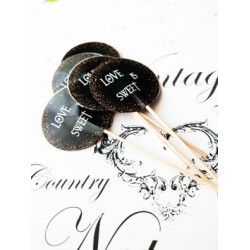 Topper Candy Bar 5cm "Negru Love is sweet"
