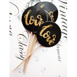 Topper Candy Bar 5cm "Negru love auriu Glam"