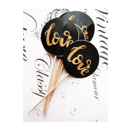 Topper Candy Bar 5cm "Negru love auriu Glam"