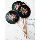 Topper Candy Bar 5cm "Negru LO VE flori rosii Glam"