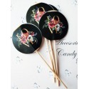 Set 30 Toppere Candy Bar 5cm "Negru LO VE flori rosii Glam"