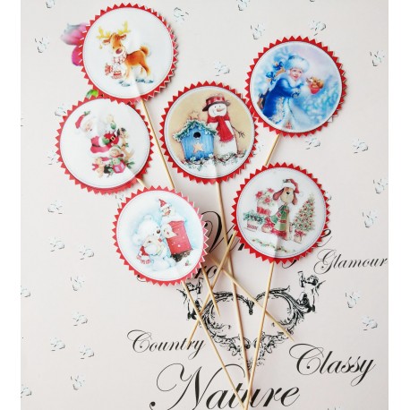 Set 30 toppere rotunde CandyBar Craciun M8, 5cm/15cm