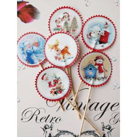 Set 15 toppere rotunde CandyBar Craciun M7, 7cm/20-23cm