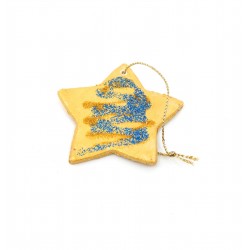  Ornamente Brad Ceramica Stea Auriu cu Sclipici Albastru