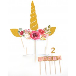 Set 7 toppere si  nume, glitter unicorn