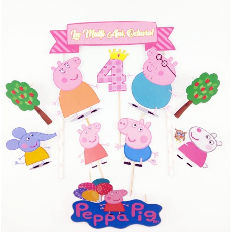 Set 9 toppere Peppa Pigs, un banner nume si o cifra