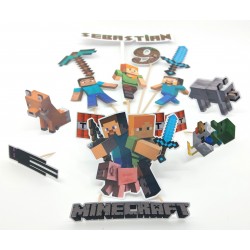 Set 14 toppere Minecraft, un topper nume si un topper cifra aniversara